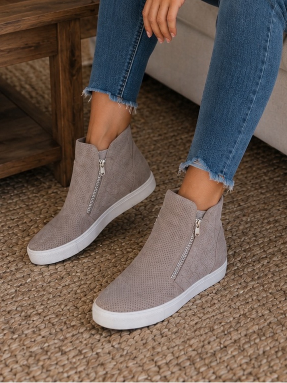 Steve Madden Taupe Suede Zip-Accent Slip-On Sneakers